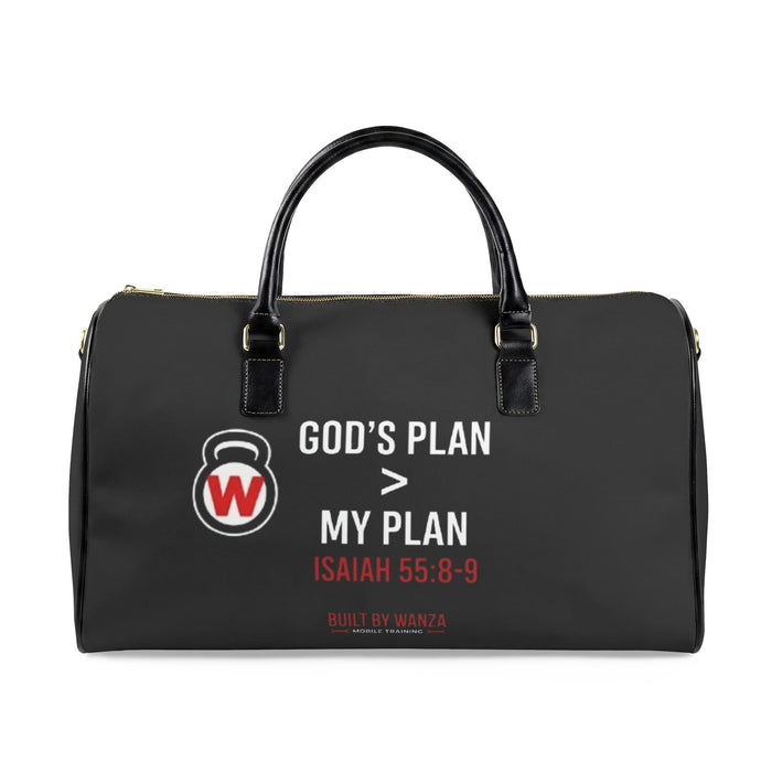 God's Plan > My Plan Leather Travel Bag — Isaiah 55:8-9 Inspirational Weekender